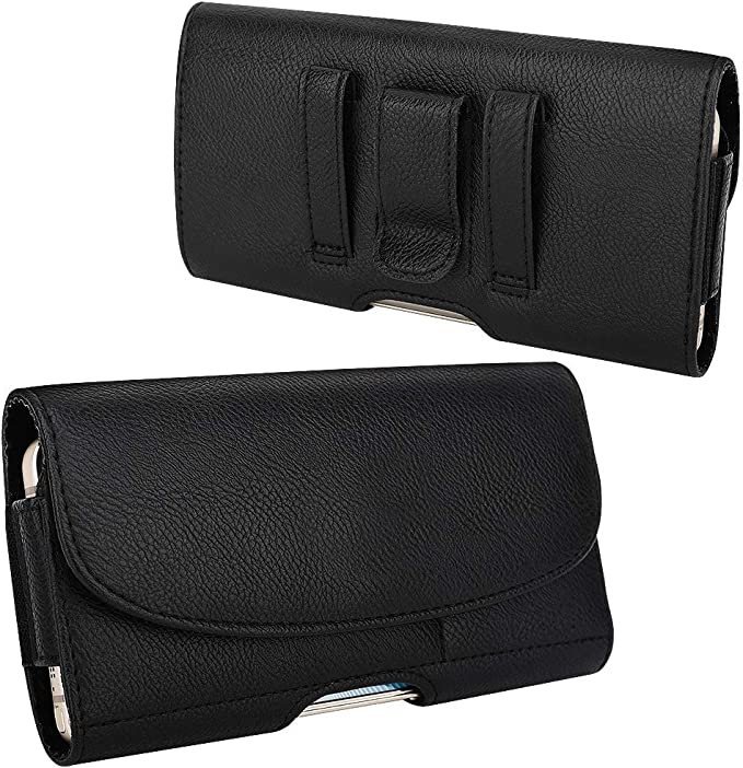 MoKo Phone Holster, Belt Clip Horizontal Holster Pouch with Card Slot Fit 6.5" Phone, iPhone SE 3 2022/13 Mini/iPhone 13/iPhone 13 Pro/12 Mini, iPhone 12/12 Pro, iPhone SE 2020, Galaxy S20, Black