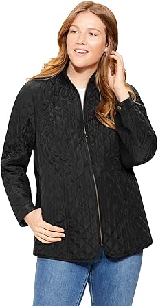 Woman Within Plus Size Zip-Front Quilted Jacket Quilted Lightweight Coat