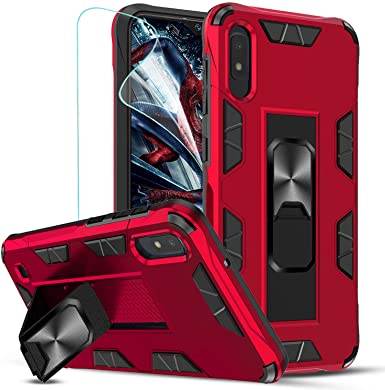 LeYi Samsung A10e Case, Samsung Galaxy A10e Case with HD Screen Protector [1 Pack], Military-Grade Shockproof Built-in Magnetic Car Mount Kickstand Protective Cover Cases for Galaxy A10e, Red