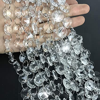 Ollain Crystal Garland 32.8Ft Glass Crystals Beaded Trim Clear Chandelier Octagon Beads Chain for Wedding Party DIY Craft Jewelry Decoration (32.8Ft/10 Strands Crystal Beads)