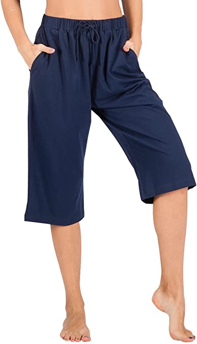 WEWINK CUKOO 100% Cotton Women Pajama Capri Pants Lounge Pants with Pockets Sleepwear