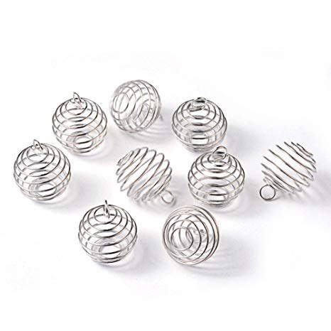 Honbay 20Pcs Silver Plated Spiral Bead Cage Charms Pendants Findings for 18-25mm Beads (Silver)