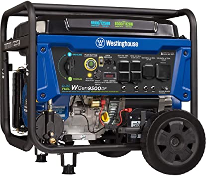 Westinghouse WGen9500DF Dual Fuel Portable Generator - 9500 Rated Watts & 12500 Peak Watts - Gas or Propane Powered - Electric Start - Transfer Switch & RV Ready - CARB Compliant, Multicolor