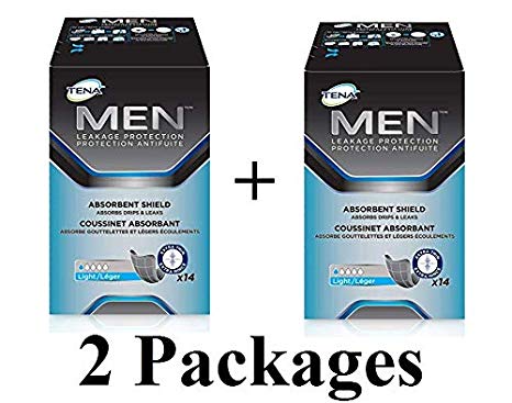 14 Count of each package Tena Men Incontinence Shields - Very Light Absorbency, Blue, small (2 Pack)