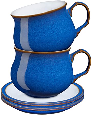 Denby Imperial Blue 4 Piece Tea/Coffee Cup and Saucer Set