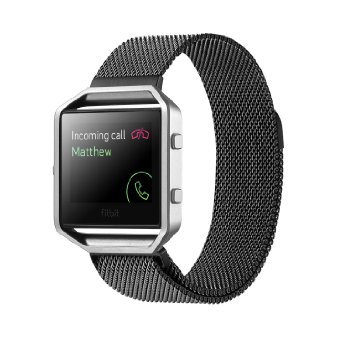 Fitbit Blaze Accessory Band,Small (5.5-6.7IN),Oitom® Milanese Magnet Loop Stailess Steel Metal (Black)