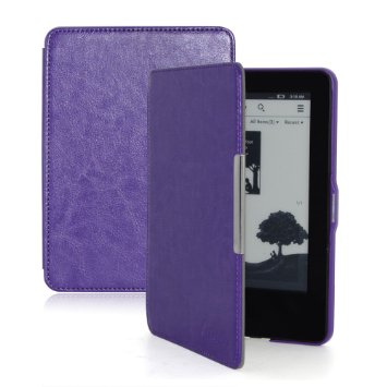 F.Dorla® Kindle Paperwhite Leather Case Ultra Slim Cover for Amazon New Kindle Paperwhite 2015 2014 2013 2012 with Magnetic Auto Sleep Wake Function.[Lifetime Warranty]-Purple