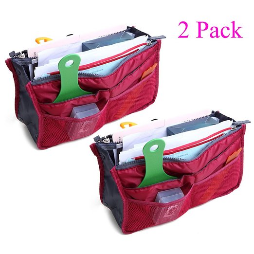 2 Pack Magik Travel Insert Handbag Purse Large Liner Organizer Tidy Bags Expandable 13 Pocket Handbag Insert Purse Organizer with Handles