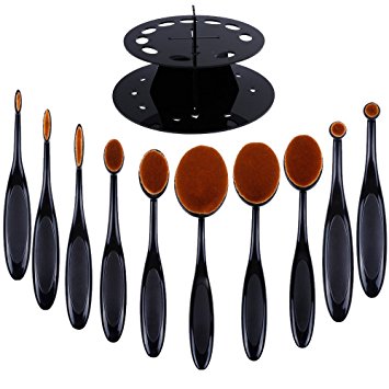 11 in 1 Oval Makeup Brush Set, Rovtop 10 Pieces Makeup Brushes Professional Makeup Brush Set and Makeup Brush Holder