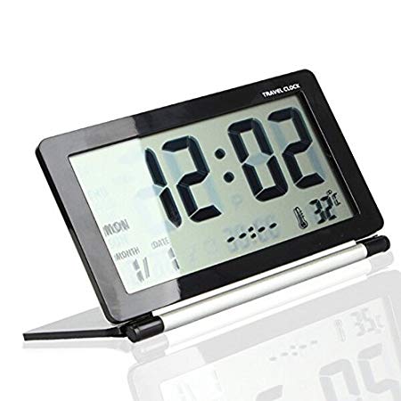 Goliton® LCD Display Digital Travel Desk Snooze Alarm Clock Time Calendar Thermometer - Black