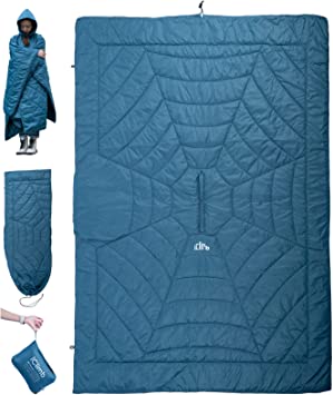 iClimb Hooded 3M Thinsulate Insulation Warm Camping Blanket Wearable Poncho Ultralight Compact (Blue)