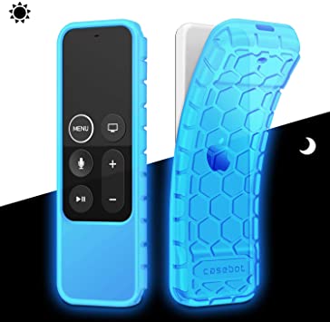 Fintie Protective Case for Apple TV 4K 5th, 4th Gen Remote - CaseBot (Honey Comb Series) Lightweight (Anti Slip) Shock Proof Silicone Cover for Apple TV Siri Remote Controller, Sky Blue-Glow