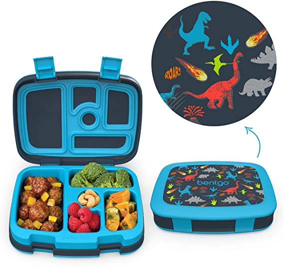 Bentgo Kids Leak-Proof, 5-Compartment Bento-Style Kids Lunch Box - Ideal Portion Sizes for Ages 3 to 7 - BPA-Free and Food-Safe Materials - 2020 Prints Collection - Dinosaur