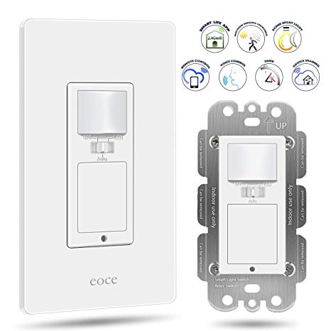 Eoce Smart Light Switch, Smart Switch with Motion Sensor, 10A Wifi Motion Light Switch, Compatible with Alexa, Google Home and IFTTT, Remote Control, Timer, Easy and Safe-install, FCC Listed