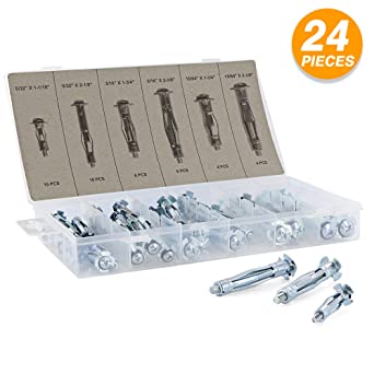 Ram Pro Heavy Duty Molly Bolt Set Rust Includes Zinc Plated Steel Collapsing Anchors and Attachment Screws Perfect for Drywall, Plaster and Tile