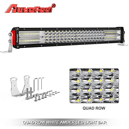 LED Light Bar, Autofeel 22 inch 256W Quad Row Driving Lights Emergency Lights Fog Light Snow Lights Flashing Amber Light Spot Flood Combo Beam Light Bar Off Road Lights for Truck Jeep ATV UTV Wrangler