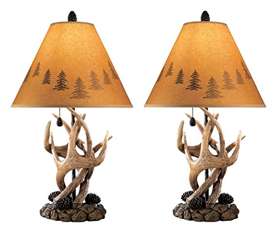 Ashley Furniture Signature Design - Derek Antler Table Lamps - Mountain Style Shades - Set of 2 - Natural Finish