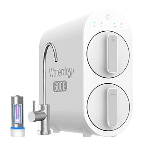 Waterdrop G2P600 Reverse Osmosis System, 600 GPD Tankless RO Water Filter System, Under Sink RO System and LED UV͎ Ultrąviolët Water Sterilizër Filter for Kitchen, Mercury-Free, FCC Certified