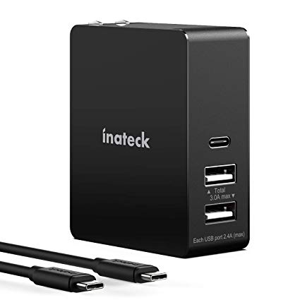 Inateck 3 Ports 45W USB C Charger with 2M/6.6ft Type C Cable, 30W USB C Port Compatible 2018 New MacBook Air,2018 iPad Pro 11"/12.9",iPhone Xs/XS Max/XR and 15W 2 USB A Ports for Other Devices UCC3001