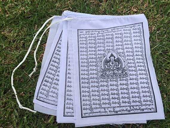 Buddha of Compassion Tibetan Prayer Flags Solid White Color From Nepal Set of 10 Flags