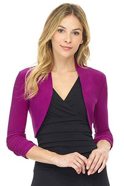 Rekucci Women's Chic Soft Knit Stretch Bolero Shrug with Ruched Sleeves