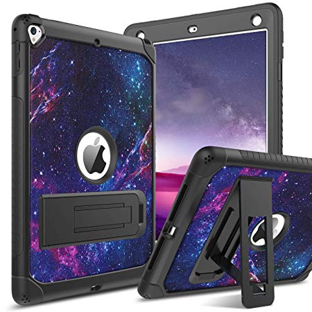 BENTOBEN iPad Air 2 Case Kids, iPad 9.7 2018/2017 Case, iPad Pro 9.7 2016 Case, Glitter 3 Layer Full Body [Kids Friendly] Protective Kickstand Shockproof Case for iPad 9.7 / Pro 9.7 / Air 2 - Nebula