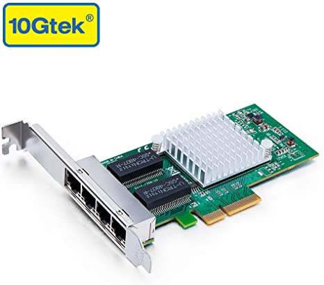 10Gtek for Intel I350 Chip 1.25G Gigabit Ethernet Converged Network Adapter (NIC), Quad Copper RJ45 Ports, PCI Express 2.1 X4, Same as I350-T4