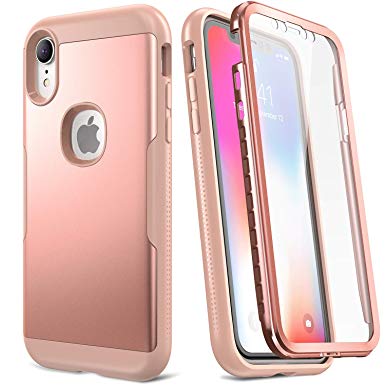 YOUMAKER Slim Fit Case for iPhone XR, Rugged Shockproof Bumper with Built-in Screen Protector Front Cover Full-Body Case for All New iPhone XR 6.1 Inch (2018) - Rose Gold/Pink