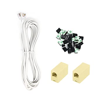 RJ11 Landline System Accessories Include 25FT Extension Phone Cord with 30 Adhesive Cable Clips and 2 6P4C Straight Female to Female Inline Coupler