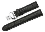 iStrap 22mm Calf Leather Padded Replacement Watch Band W Push Button Deployment Buckle Black 22
