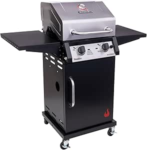 Char-Broil Performance Series Amplifire 2 Burner Gas Grill with Steel Grates, Lid Mounted Temperature Gauge, and Folding Side Shelves, Black/Gray