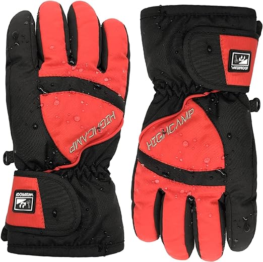 HIGHCAMP Kids Boy Girl Waterproof Ski Snow Gloves Cold Weather Warm Winter Gloves