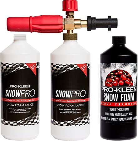 Pro-Kleen Snow Foam Lance for Use with Karcher K Series Pressure Washers (K2 / K3 / K4 / K5 / K6 / K7) 1L Capacity With Spare Bottle and 1L Cherry Snow Foam