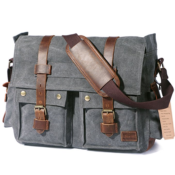 Lifewit 17.3" Men¡¯s Messenger Bag Vintage Canvas Leather Military Shoulder Laptop Bags