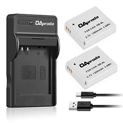 OAproda NB-6L Battery (2 Pack) and Extra Slim Micro USB Charger for Canon NB-6LH, CB-2LY, PowerShot D10, D20, D30, ELPH 500 HS, S90, S95, S120, SD770 IS, SD980 IS, SD1200 IS, SD1300 IS, SD3500 IS
