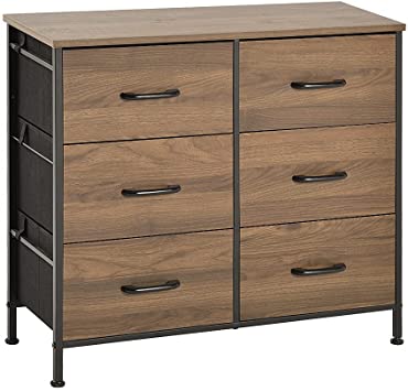 YANXUAN Storage Dresser with 6 Drawers, Wide Chest of Drawers with Wood Top and Front, Sturdy Metal Frame, Storage Dresser for Bedroom, Closets, Hallway, Entryway, Golden Walnut