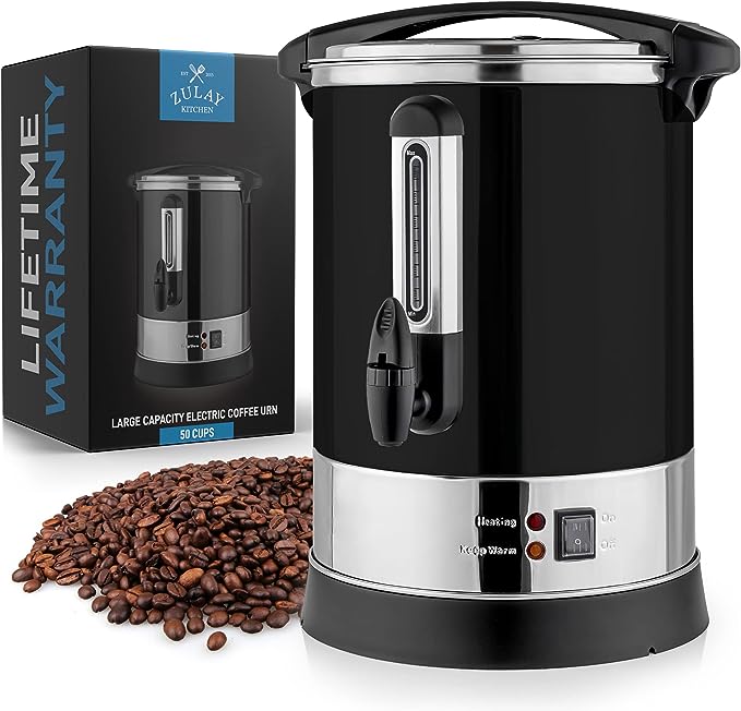 Zulay Premium 50 Cup Commercial Coffee Urn - Stainless Steel Large Coffee Dispenser For Quick Brewing -&nbsp;Automatic Hot Water Dispenser - Ideal for Large Crowds - Perfect for Any&nbsp;Occasion (Black)