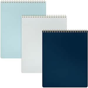 PAPERAGE Top Bound Spiral Notebook, 3 Pack, Lined Notepad, (Light Grey/Navy/Sage Green), 70 Sheets (140 Pages) Per Notebook, Wide/Legal Ruled, 8.5 inches x 11 inches