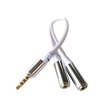 HTTX 4-Position 3.5mm Stereo Male to Dual Female Audio Y Headphone Splitter Flat Cable Gold Plated Plugs Output for External Speakers (White)