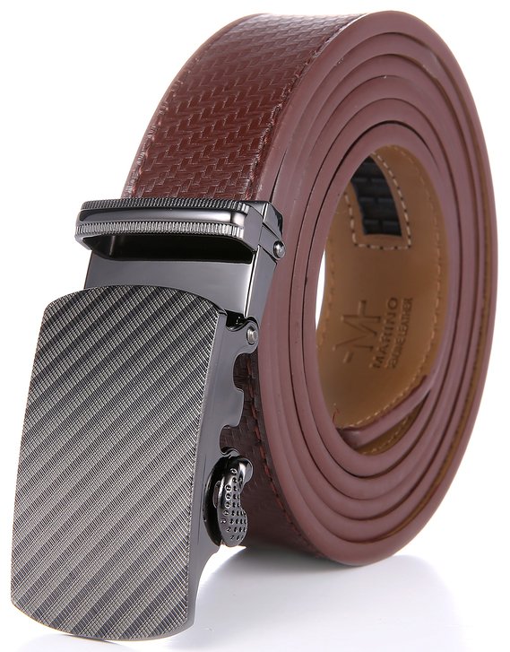 Marino Men's Wide Rimmed Imprinted Leather Ratchet Dress Belt with Automatic Buckle, Enclosed in an Elegant Gift Box