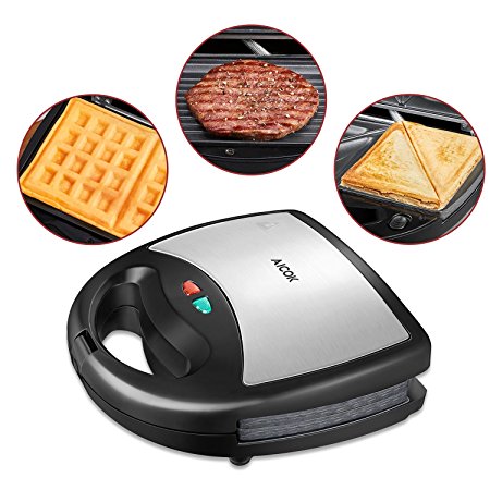 Aicok Sandwich Maker, Panini Press Grill, Waffle maker, Portable Electric Panini maker with XXL 3 in 1 Detachable Non-stick Coating Table Grill, Black