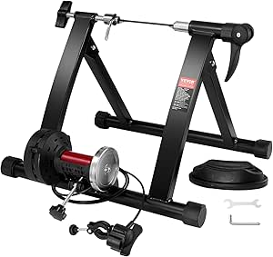 VEVOR Bike Trainer Stand, Magnetic Stationary Bike Stand for 26"-29" Wheels, 6 Resistance Settings, Noise Reduction Flywheel Motor, for Indoor Riding Exercise, Quick-Release Lever & Front Wheel Riser