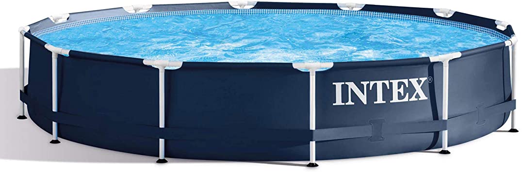 Intex 28211ST 12-foot x 30-inch Metal Frame Round 6 Person Outdoor Backyard Above Ground Swimming Pool with Krystal Klear Filter Cartridge Pump, Navy