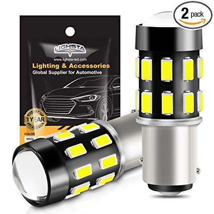 1157 LED Bulbs, LIGHSTA 1200 Lumens Super Bright 5630 Chipestes 2057 2357 7528 1157A BAY15D LED Bulbs with Projector for Backup Reverse Lights Tail Brake DRL Parking Lights, Xenon White(Pack of 2)
