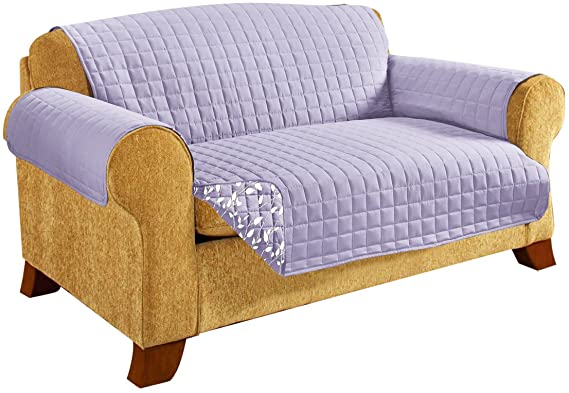 CELINE LINEN Reversible Quilted Furniture Protector- Special Treatment Microfiber As Soft as Egyptian Cotton, Lilac Leaf Sofa