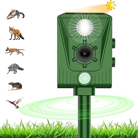 Ultrasonic Cat Repellent,Garden Ultrasonic Fox Repellent, Solar Powered & Waterproof Animal Deterrent, Flashing Light and USB Charge for Cats, Dogs, Squirrel, Rat, Foxes, Snake, Deer, Wild Animals