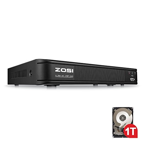 ZOSI 8 Channel HD-TVI 1080P Lite Video Surveillance 4in1 DVR, P2P Technology, QR Code Scan Remote Access,Motion Detection,1TB Hard Disk Built-in