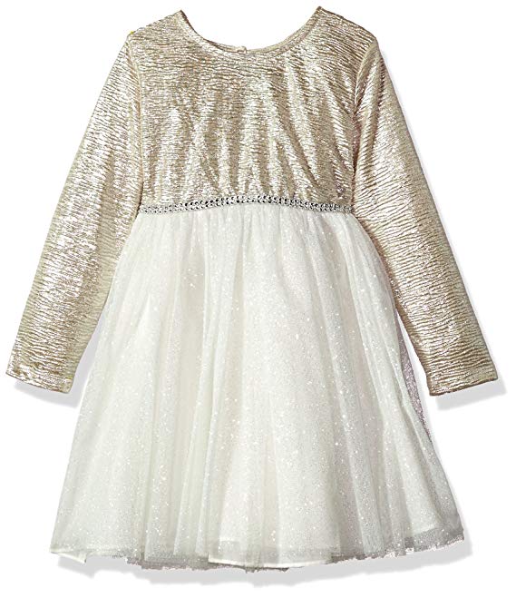 Youngland Girls' Novelty Texture Sparkle Knit Bodice with Mesh Skirt