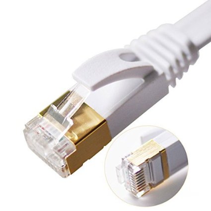 Vandesail® CAT7 High Speed Computer Router Gold Plated Plug STP Wires CAT7 RJ45 Ethernet LAN Networking Cable Professional Gold Headed Network Cable High Speed Premium Quality Cat seven / Patch / Ethernet / Modem / Router / LAN (16 ft-5 meters-White Flat)