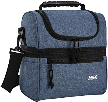 MIER Adult Lunch Box Insulated Lunch Bag Large Cooler Tote Bag for Men, Women, Double Deck Cooler (Bluesteel, Medium)